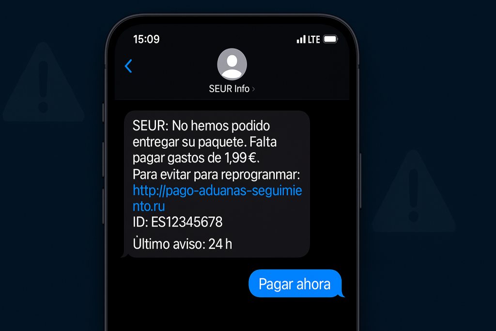 ejemplo SMS phishing SEUR
